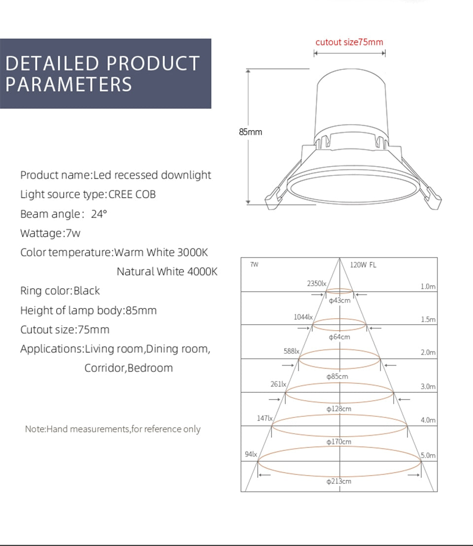 Aisilan LED Recessed spotlight Narrow Border lamp home spotlight 7.5 open hole downlight minimalist living room CRI 93