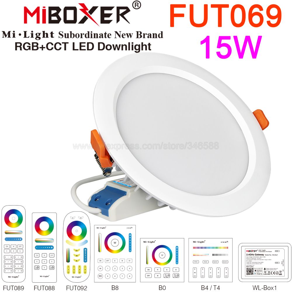 MiBoxer 15W RGB+CCT IP54 Downlight AC 110V 220V Input FUT069 2.4G RF Wireless Remote WiFi APP Alexa Google Voice Control