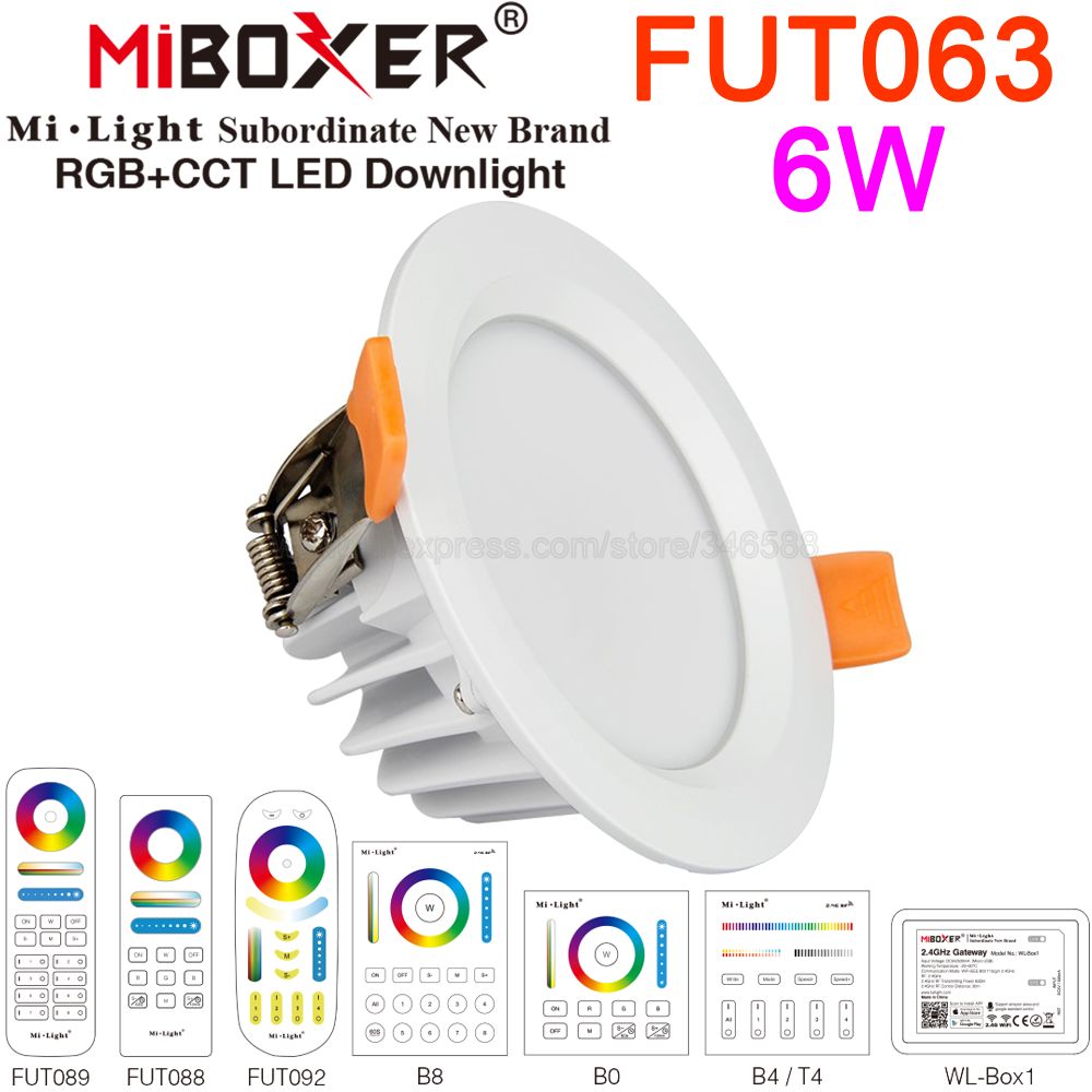 MiBoxer FUT063 6W RGB+CCT LED Downlight AC110V 220V IP54 Waterproof Ceiling Spotlight 2.4G Wireless WiFi APP Alexa Voice Control