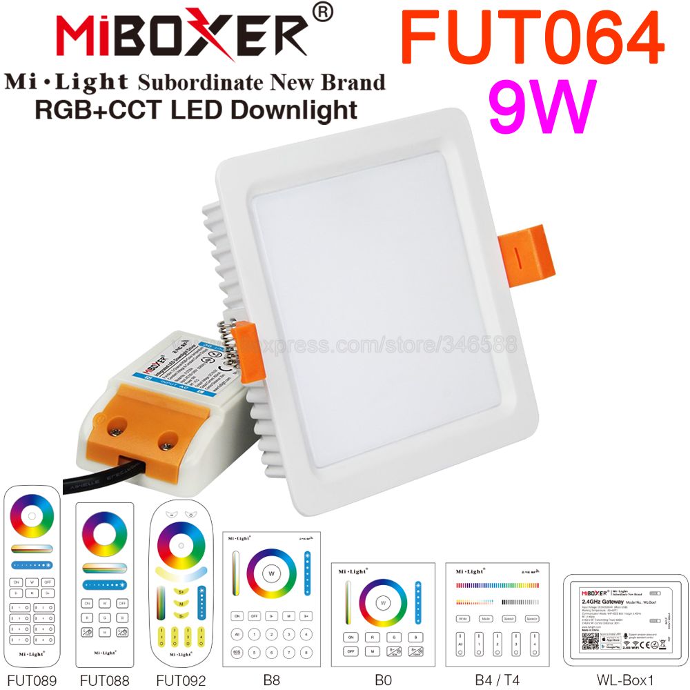 Mi.Light FUT064 9W RGB+CCT Square LED Downlight AC110V 220V LED Ceiling Spotlight 2.4G Wireless Control WiFi APP Voice Control