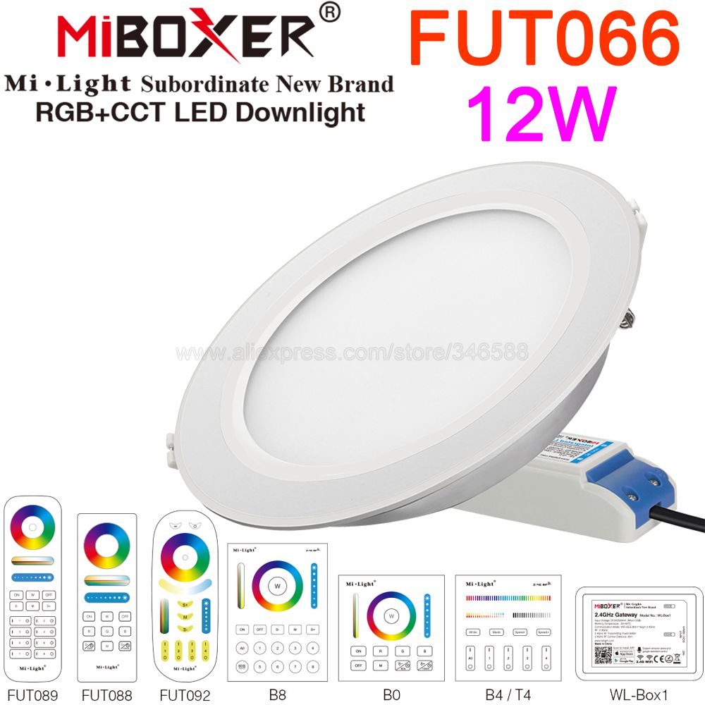 Mi.Light 4x 12W RGB + CCT Downlight with Driver AC85-260V FUT066 +1x WiFi iBox1 Lamp +1x 2.4G Wireless RF 4-Zone Touch Remote