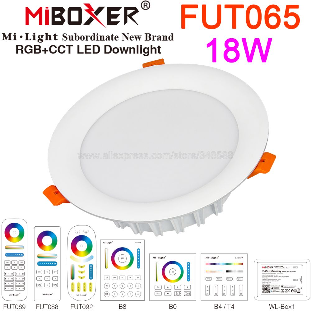 MiBoxer FUT065 18W RGB+CCT Downlight AC110V 220V LED Ceiling Spotlight 2.4G RF Remote WiFi APP Alexa Google Voice Control