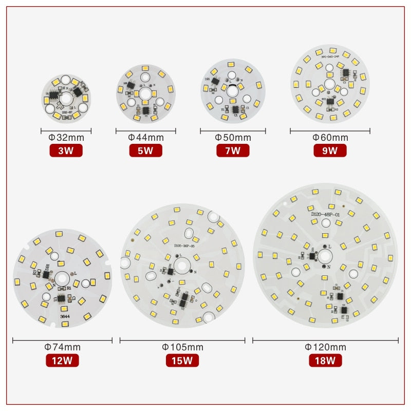 LED Downlight Chip 3W 5W 7W 9W 12W 15W 18W Round Light chip AC 220V-240V 2835SMD Lamp Beads Cold/Warm white Lighting Spotlight