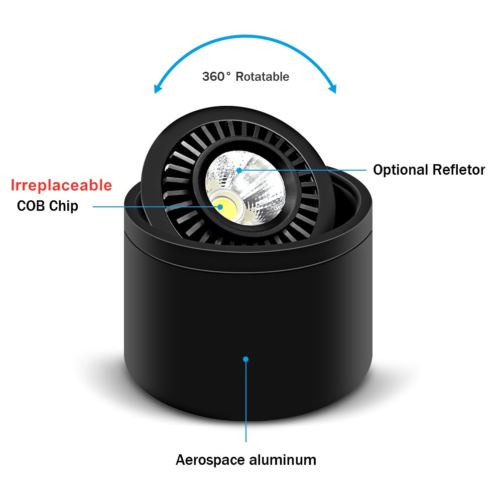 DBF 360 Degrees Rotatable Dimmable Surface Downlight 5W 7W 9W 15W Ceiling Spot Lights for Home Living room Background Wall