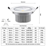 DBF Angle Adjustable Silver Body Dimmable LED Recessed Ceiling Downlight 7W 9W 12W 15W 18W With AC85-265V LED Driver Spot Lamp