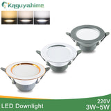 Kaguyahime LED Downlight 5w 3w LED Spot Light AC 220V 3000k 4500K 6000K Indoor Recessed Lamp Gold Silver Surface LED Spotlight