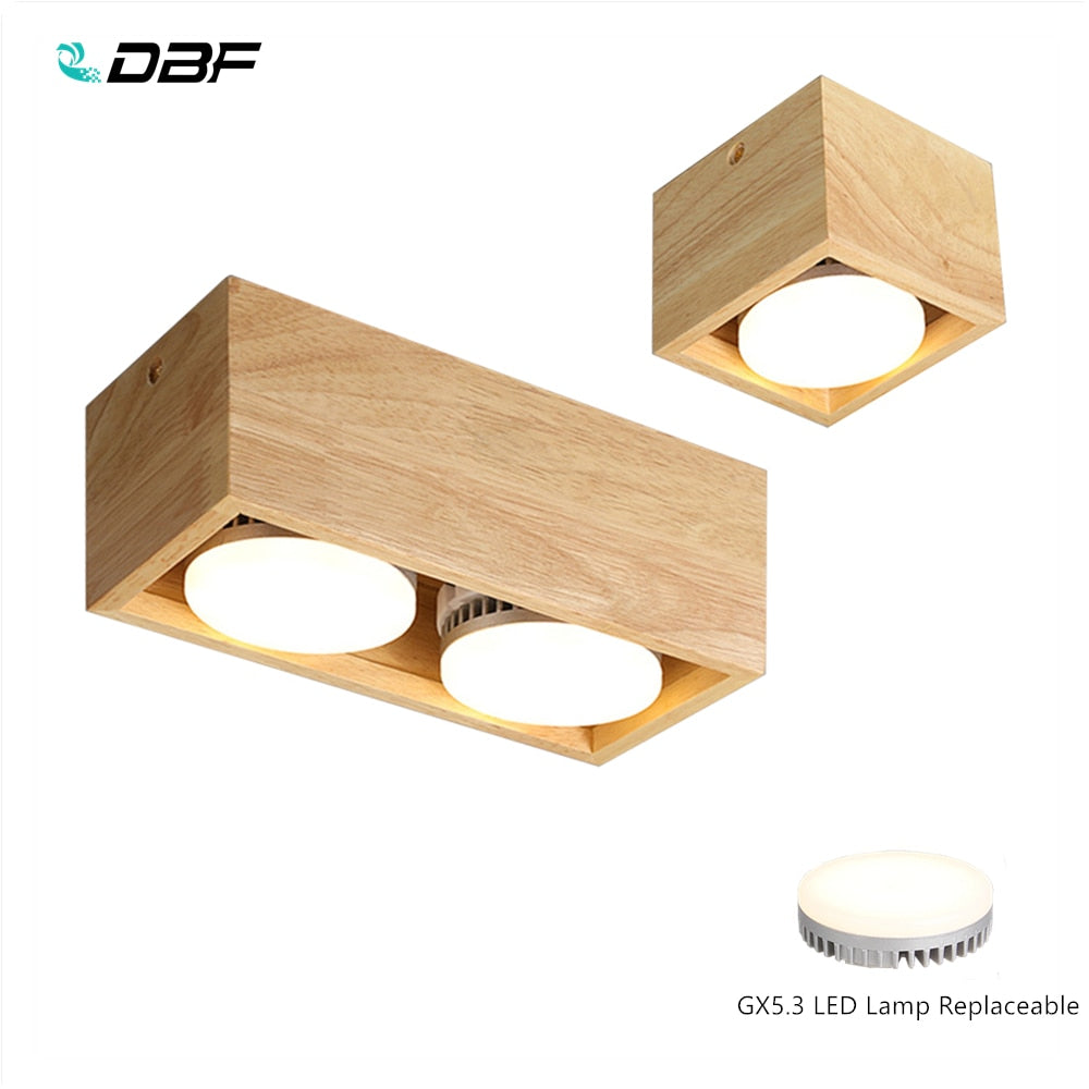 Nordic Wood Square LED Surface Mount Downlight + Replaceable LED Lamp 14W 18W 24W LED Spot Light for Living room Bedroom