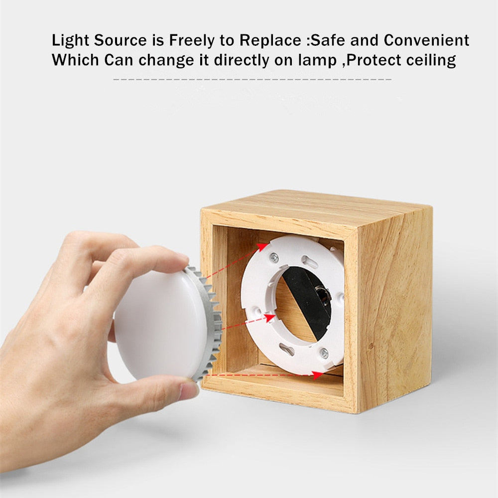 Nordic Wood Square LED Surface Mount Downlight + Replaceable LED Lamp 14W 18W 24W LED Spot Light for Living room Bedroom