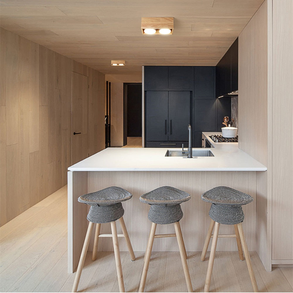 Nordic Wood Square LED Surface Mount Downlight + Replaceable LED Lamp 14W 18W 24W LED Spot Light for Living room Bedroom