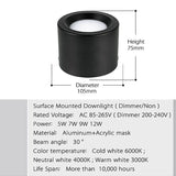 Round Surface Mounted LED Downlights 5W 7W 9W 12W Mounted Ceiling Lamps Spot Light 220V 110V Down Light black / white body