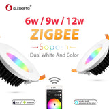 GLEDOPTO Zigbee ZLL 6W/9W/12W RGB+CCT LED Ceiling Light Smart Home Waterproof Remote Control Downlight work with Alexa Echo Plus