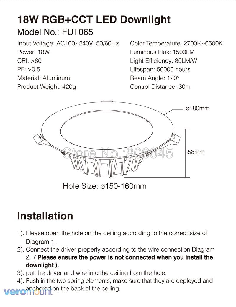 Milight 6W 9W 12W 15W 18W 25W RGB+CCT LED Downlight Ceiling Spotlight AC110V 220V FUT060 061 062 063 064 065 066 068 069 Spotlight