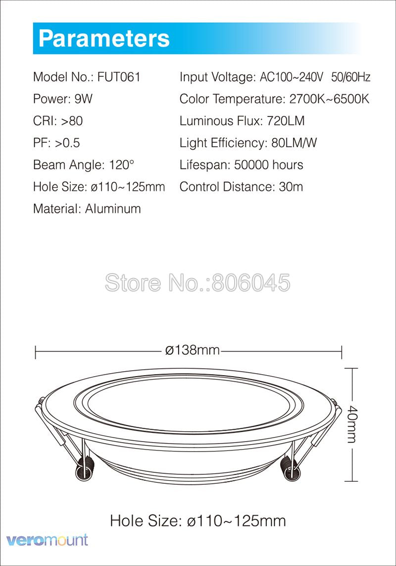 Milight 6W 9W 12W 15W 18W 25W RGB+CCT LED Downlight Ceiling Spotlight AC110V 220V FUT060 061 062 063 064 065 066 068 069 Spotlight