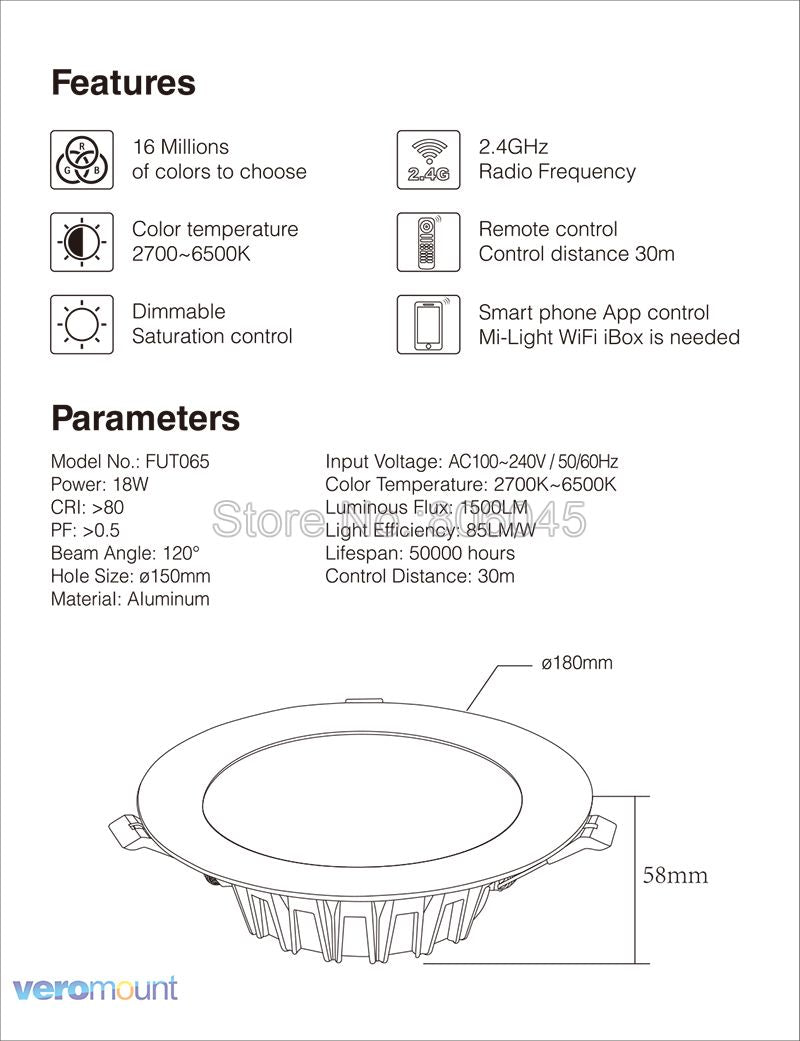 Milight 6W 9W 12W 15W 18W 25W RGB+CCT LED Downlight Ceiling Spotlight AC110V 220V FUT060 061 062 063 064 065 066 068 069 Spotlight