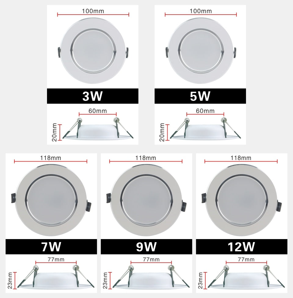 LED Downlight 220V 230V 240V Round Recessed Lamp 3W 5W 7W 9W 12W Led Bulb Bedroom Kitchen Indoor LED Spot Lighting
