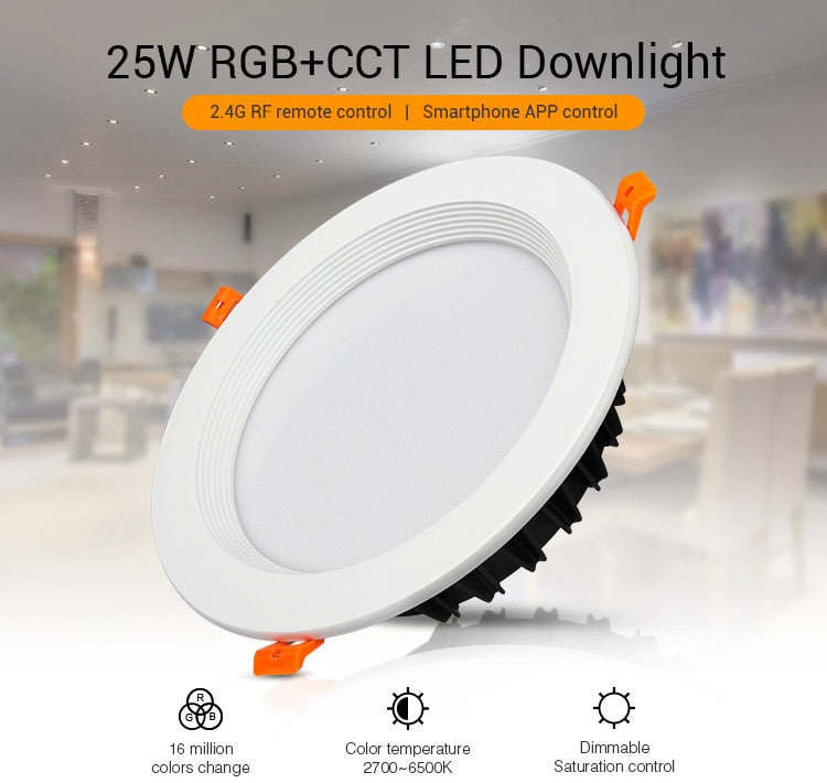  FUT060 25W RGB+CCT LED Downlights 2.4GHz RF Remote Controllable Wi Fi Enabled AC100-240V