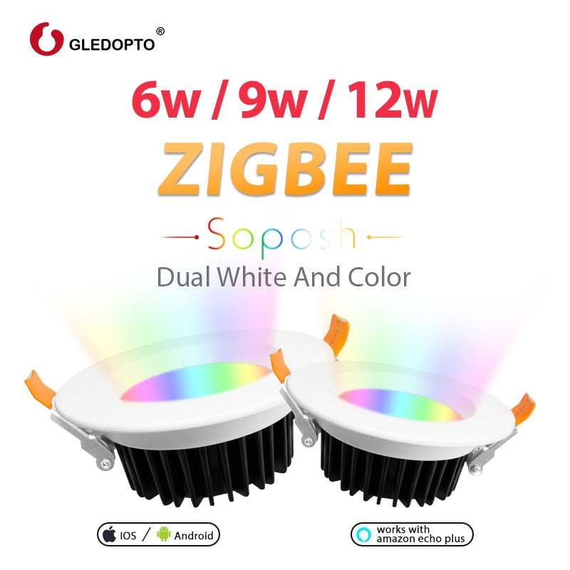 GLEDOPTO Zigbee ZLL 6W/9W/12W RGB+CCT LED Ceiling Light Smart Home Waterproof Remote Control Downlight work with Alexa Echo Plus