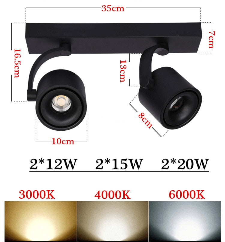 Dimmable LED Wall Mounted Downlight 2X12W 2X15W 2X20W COB Spot light Ceiling Track Lamp Surface Mounted Down light