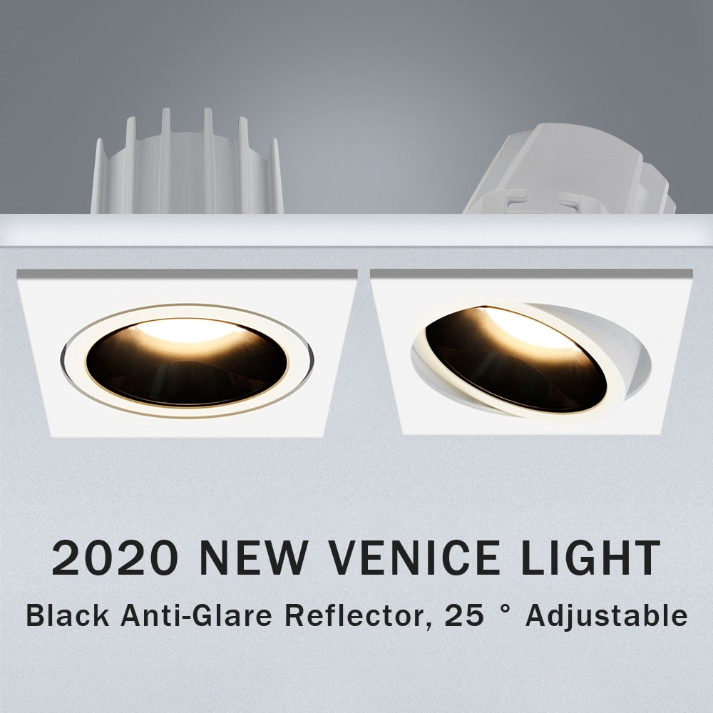 Angle Adjustable Anti-glare Square LED COB Recessed Downlight 7W 12W LED Ceiling Spot Light Kitchen Living room Indoor