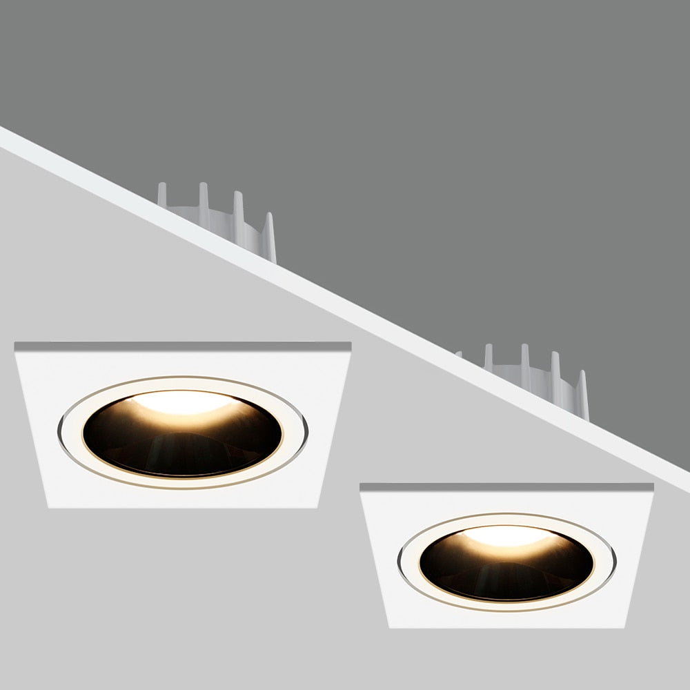 Angle Adjustable Anti-glare Square LED COB Recessed Downlight 7W 12W LED Ceiling Spot Light Kitchen Living room Indoor