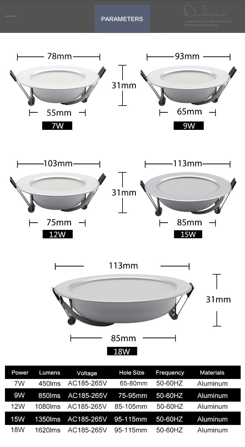 LED Downlight 18W 15W 12W 9W 7W spot led Lamp Spot Light AC220V 230V Waterproof downlight Round Recessed Lamp