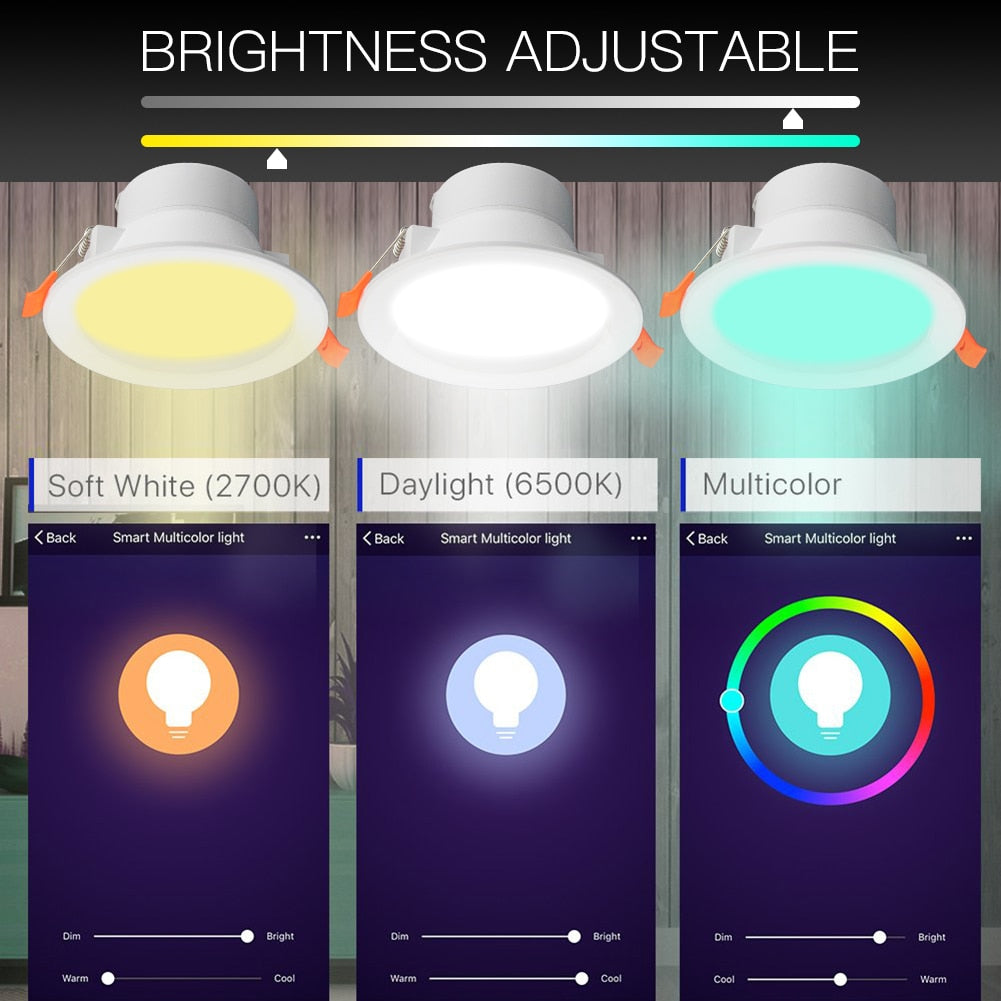 WiFi Smart LED Downlight Dimming Round Spot Light  7W RGB Color Changing 2700K-6500K Warm Cool light Work with Alexa Google Home