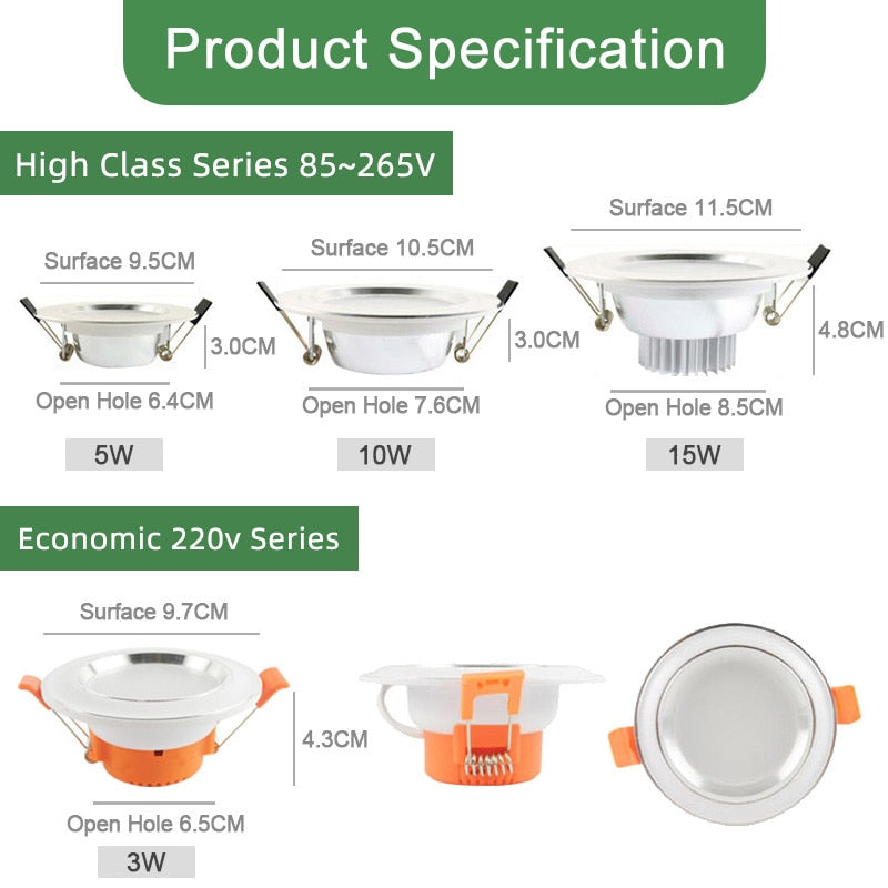 Kaguyahime LED Spot Light 5W 9W 15W 18W Silver White Ultra Thin AC 110V 220V Round Recessed LED Downlight LED Spot Lighting 12W