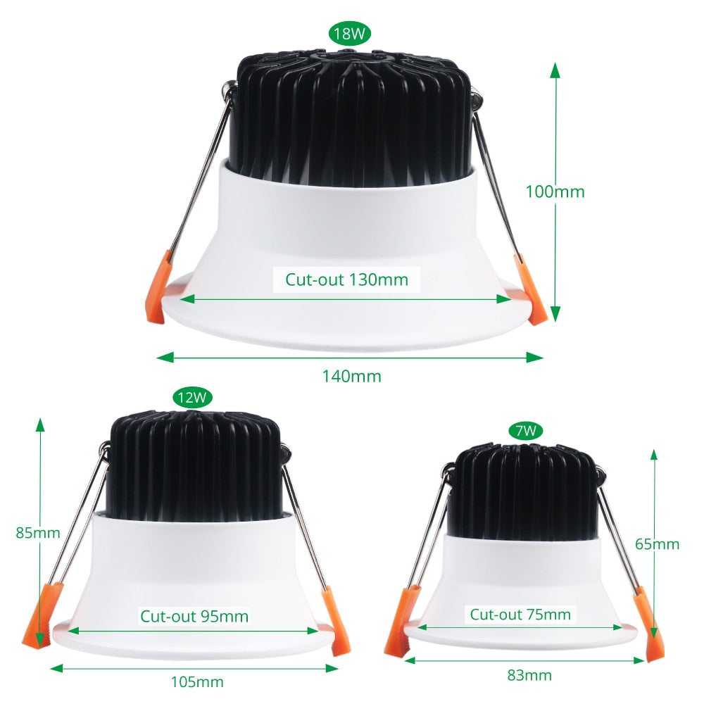 White Ceiling LED Recessed Downlight 7W 12W 18W Dimmable Spot Down Light Aluminum AC Kitchen Lamp COB Foyer Lighting Round Lamp