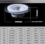 LED Downlight COB Dimmable 7W 10W 12W 15W 20W 30W LED COB Panel Light AC85-265V Recessed COB Downlight Glass Cover LED Spot bulb