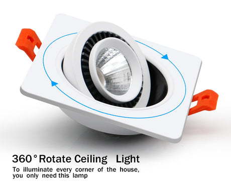 Square 360 Angle Adjustable LED COB Recessed Downlight Black/White 5W 7W 10W 12W 15W LED Ceiling Spot Light Pic Background