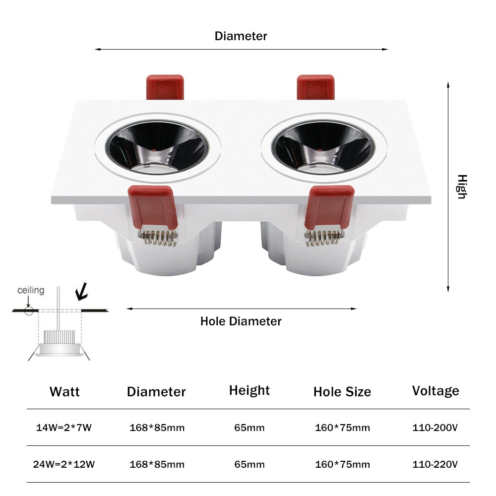 LED Embedded Ceiling Spot Light 14W 24W Square Ceiling Recessed Spot Light for Living room Home Aisle