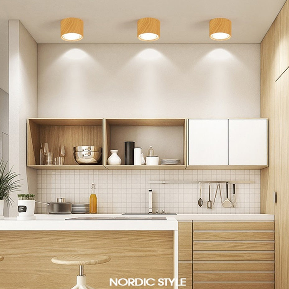 DBF High Bright Ceiling Spot Lights 5W 12W Nordic Wood Surface Mounted Ceiling Spot Light for Ailse Bar Kitchen Indoor Lighting