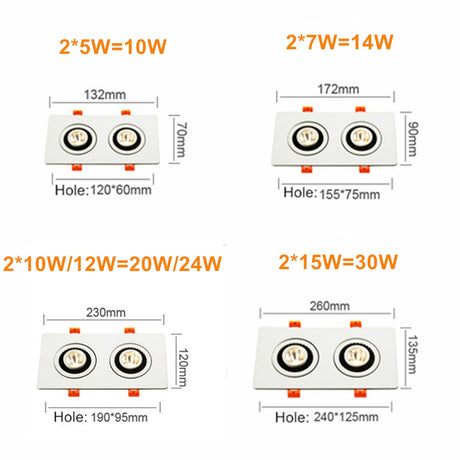 360 Angle Rotatable LED COB Recessed Downlight Square 10W 14W 20W 24W Ceiling Spot Light for Picture TV Background AC 220V