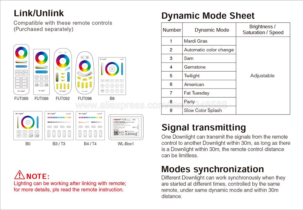 Mi.Light 4x 12W RGB + CCT Downlight with Driver AC85-260V FUT066 +1x WiFi iBox1 Lamp +1x 2.4G Wireless RF 4-Zone Touch Remote