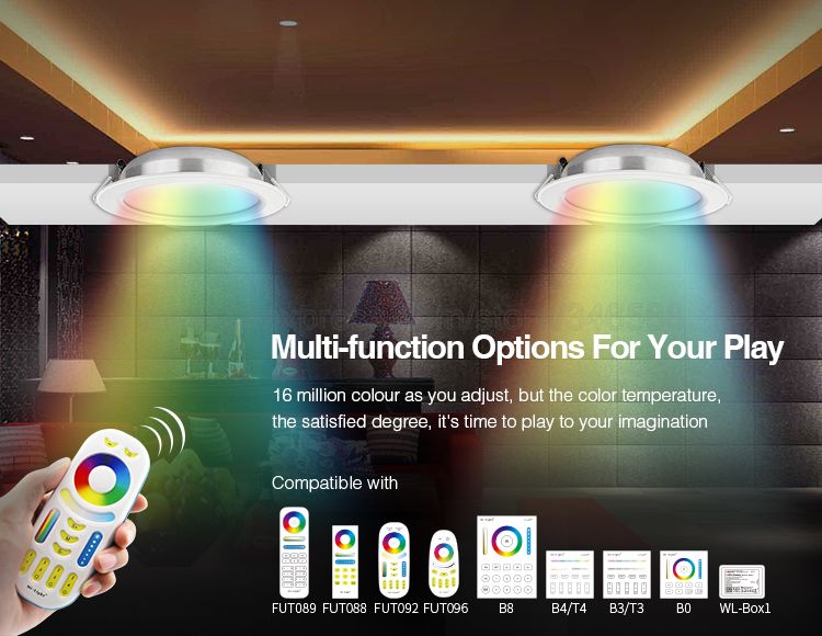 Mi.Light 4x 12W RGB + CCT Downlight with Driver AC85-260V FUT066 +1x WiFi iBox1 Lamp +1x 2.4G Wireless RF 4-Zone Touch Remote