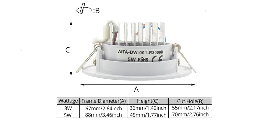 LEDIARY COB LED Downlights Real 3W 5W 110V-240V White Ceiling Spot Lamp 2.2 Inch 55mm 70mm Cut Hole No Flicker Lighting Fixtures