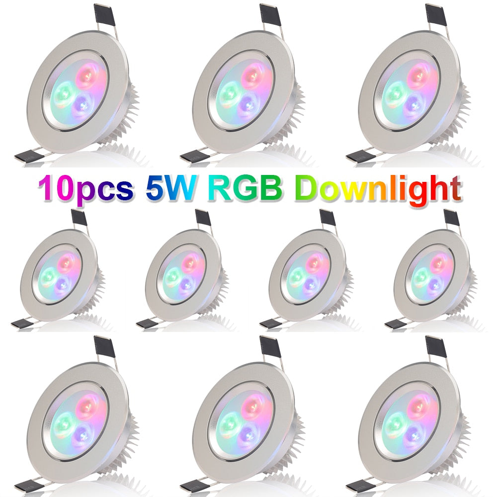 LED Downlights 10pcs/lot 5W RGB Recessed Downlight LED Ceiling Lamps+RGB Controller led lamp spotlight pendant lighting led lights AC85-265V
