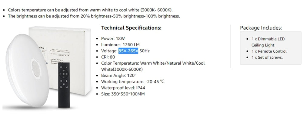 LED Ceiling Light 18W Dimmable Modern Surface Mounted Led Panel Ceiling Lamp for Living Room Bedroom Kitchen Lighting Fixture