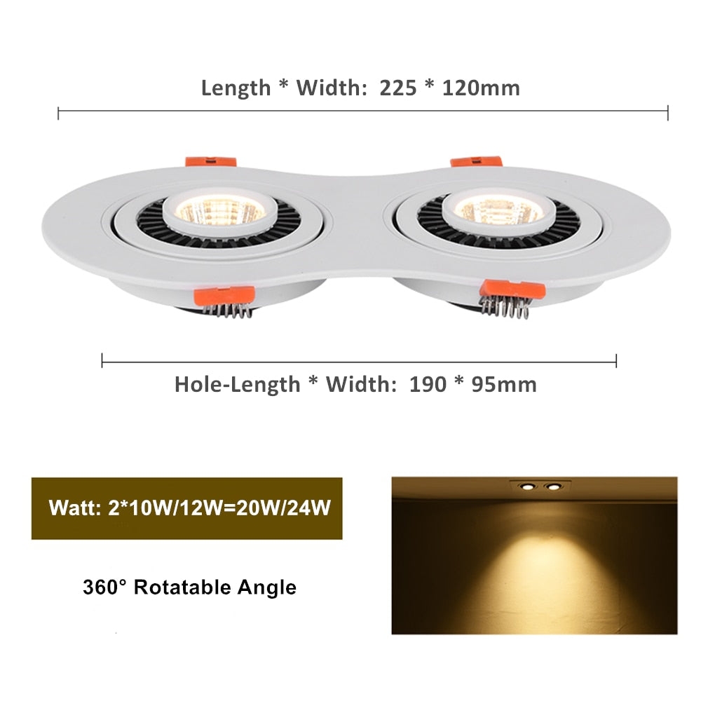 DBF 360 Degree Rotatable LED Ceiling Spot Light Embedded Angle Adjustable Downlight 20W 24W Number 8 Design Downlight AC85-265V