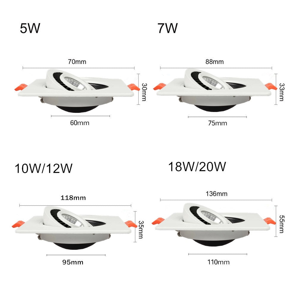 DBF Rotatable Angle LED Recessed Downlight 5W 7W 10W 12W 15W LED Ceiling Spot Light 3000K/4000K/6000K Black/White Housing Light