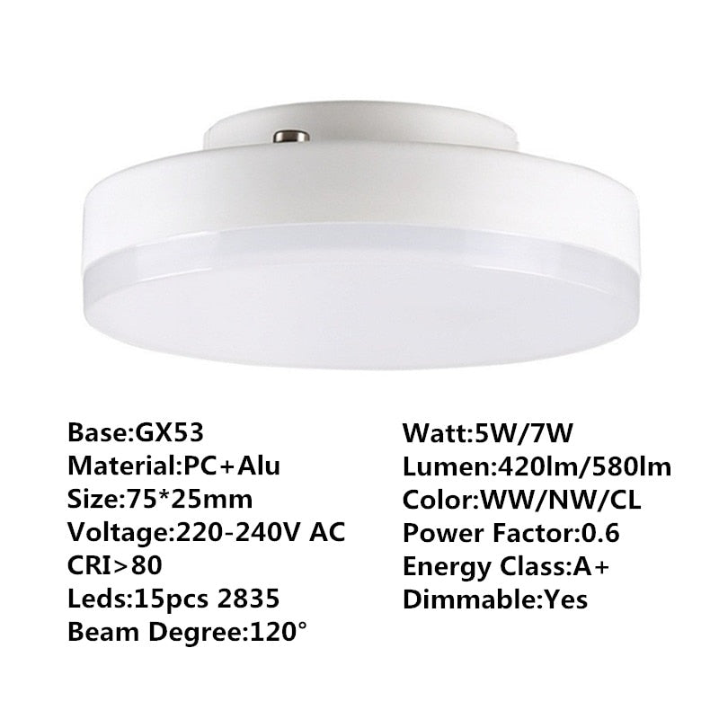 LED Light Dimmable/Non-dimmable Downlight 7W GX53 220V/110V Warm/Natural/Cool White PC with Cover Cabinet Lamp Bulb