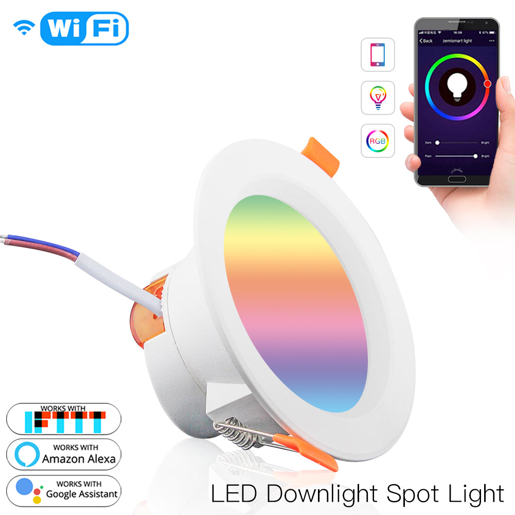 WiFi Smart LED Downlight Dimming Round Spot Light  7W RGB Color Changing 2700K-6500K Warm Cool light Work with Alexa Google Home