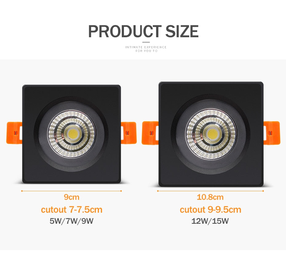 Square LED Downlight COB Recessed Lamp Round 15W 12W 7W IP65 Waterproof LED spot light for Bedroom Bathroom led down light lamp