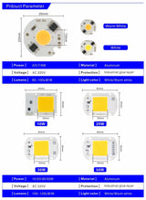 LED COB Chip Lamp 10W 20W 30W 50W 220V Smart IC No Need Driver LED Bulb 3W 5W 7W 9W for Flood Light Spotlight Diy Lighting