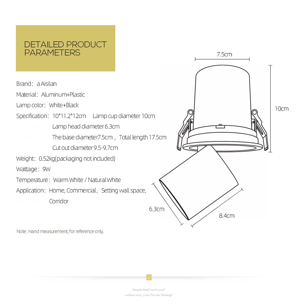 Aisilan LED Transformer downlight round extendable rotatable bendable recessed spot light COB AC90-260V