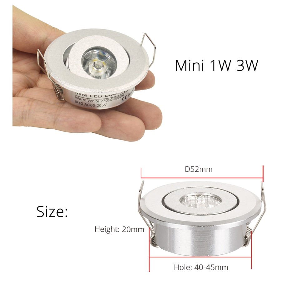 LEDSONLINE 2pc Mini LED Spot 1W 3W 4W Mini 5W 5W 7W Light Spot Light Resessed Ceiling Downlight Dimmable Adjustable Silver Body