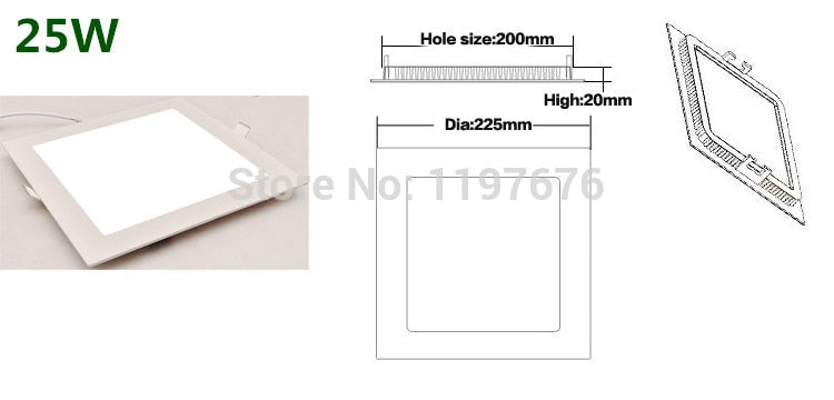 LED Downlight Recessed Kitchen Bathroom Lamp 85-265V 25W Round/Square LED Ceiling Panel light Warm/Natural/Cool White Free ship