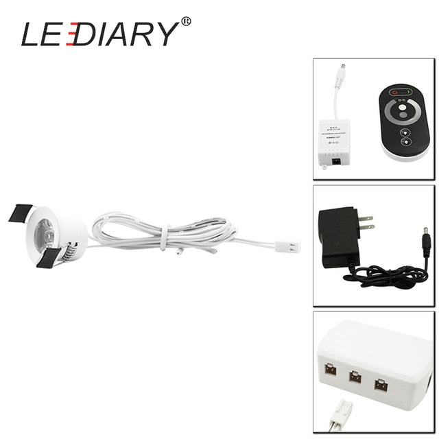 LEDIARY LED Mini Downlights Remote Control Dimmable White Spot Lamp 1.5W 110V-220V 27mm Cut Hole Size Indoor Cabinet Lighting