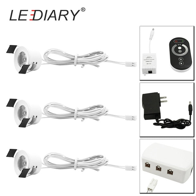 LEDIARY LED Mini Downlights Remote Control Dimmable White Spot Lamp 1.5W 110V-220V 27mm Cut Hole Size Indoor Cabinet Lighting