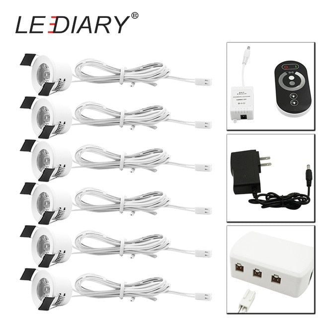 LEDIARY LED Mini Downlights Remote Control Dimmable White Spot Lamp 1.5W 110V-220V 27mm Cut Hole Size Indoor Cabinet Lighting